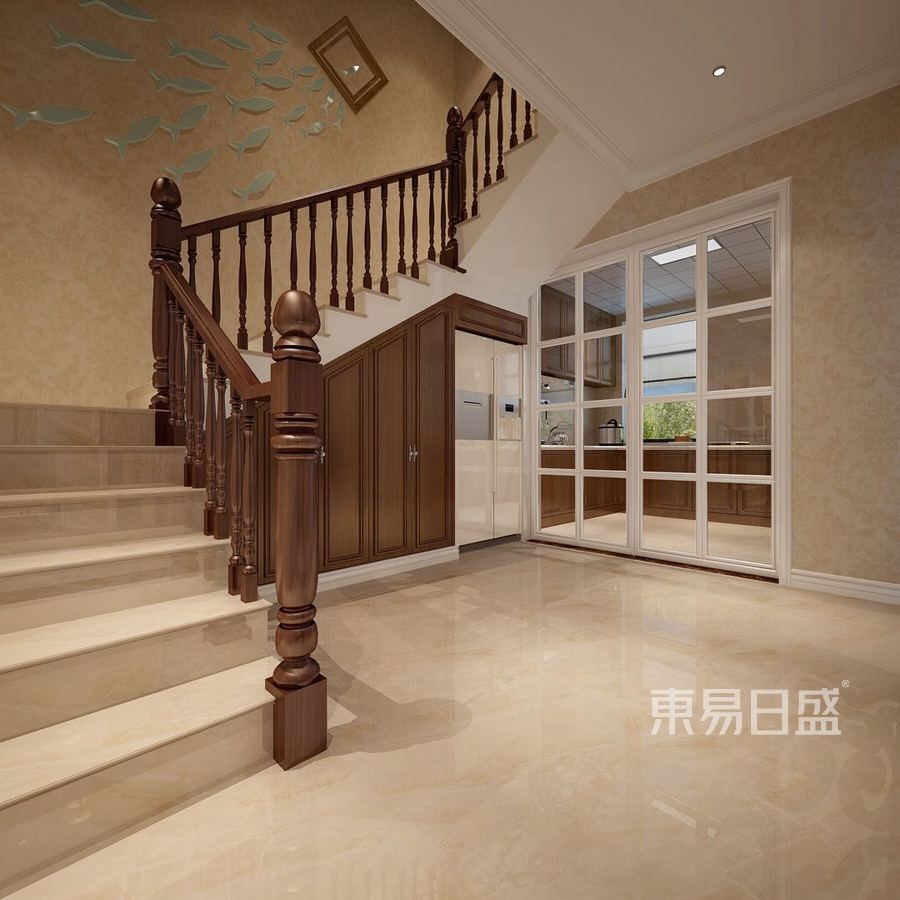 合肥自建别墅美式风格楼梯装修效果图效果图