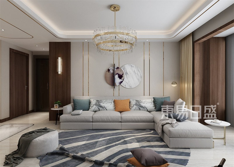 新中式-客厅沙发背景墙效果图_装修效果图大全2018