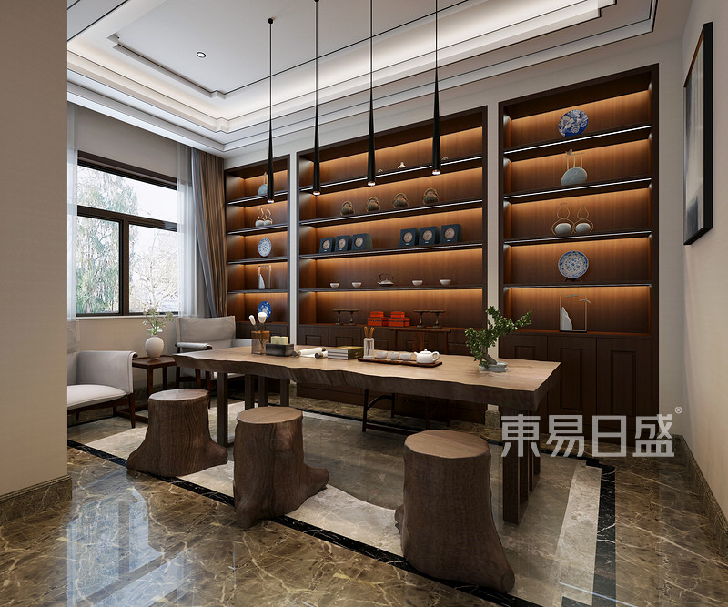佛山250㎡别墅新中式风格茶室