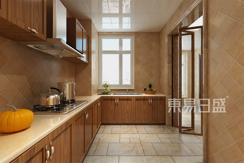 北欧风格厨房L型橱柜效果图