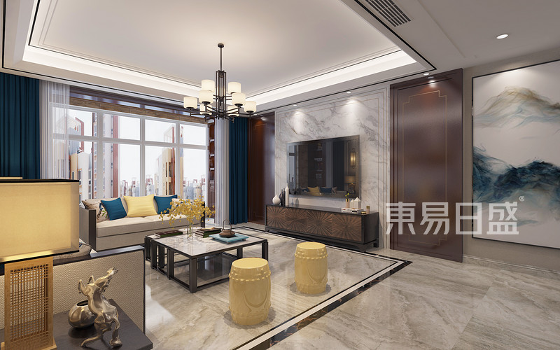 新中式风格-客厅-装修效果图