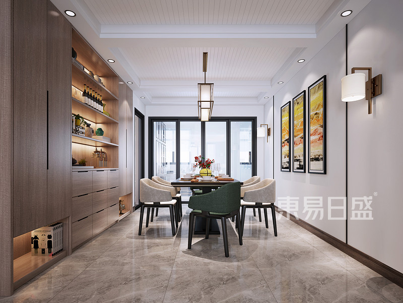 135平米现代中式餐厅家装设计