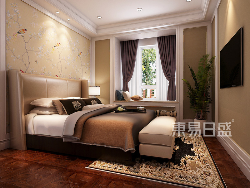 次卧室米色与浅棕色组成的空间色彩