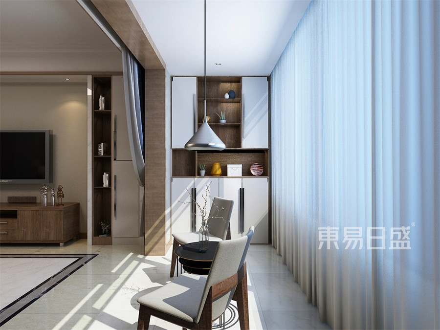 三居室-新中式-客厅阳台-效果图