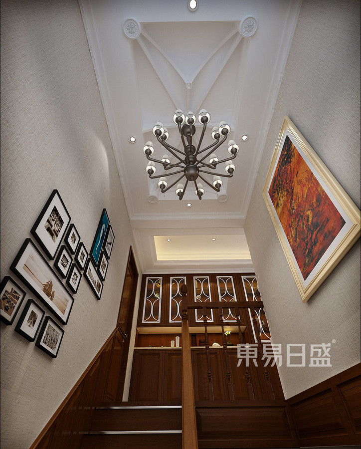 楼梯效果图:我们选择了异形的跌级吊顶