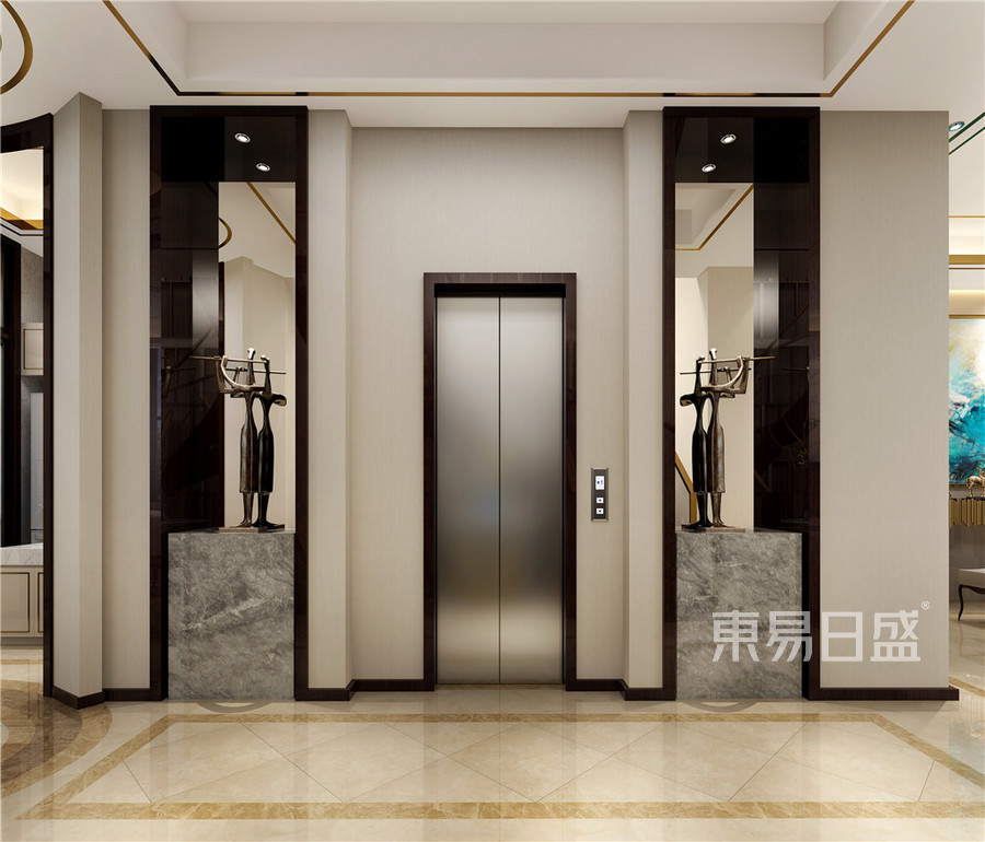 欧式奢华电梯间:工艺品跟玻璃的结合效果图_2021装修