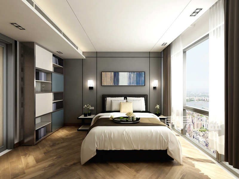 北欧风格卧室装修效果图:设计上和客厅类似,但