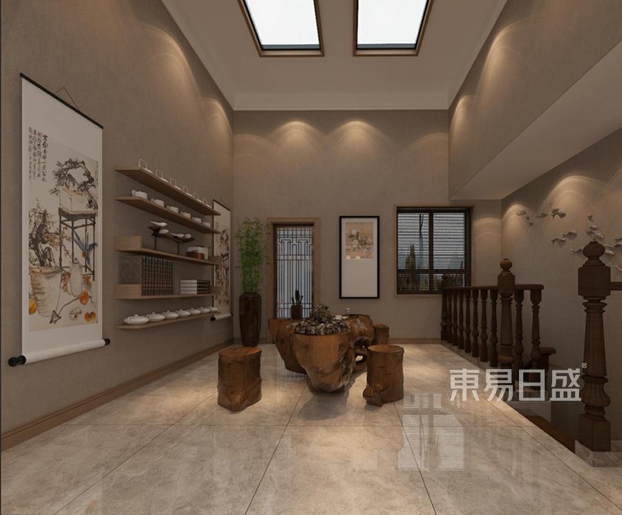 新中式风格茶室装修设计效果图_2019装修案例图片