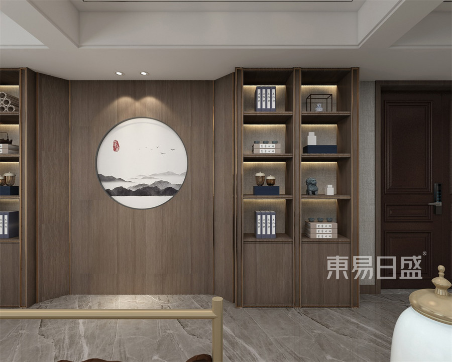 别墅-新中式-书柜效果图