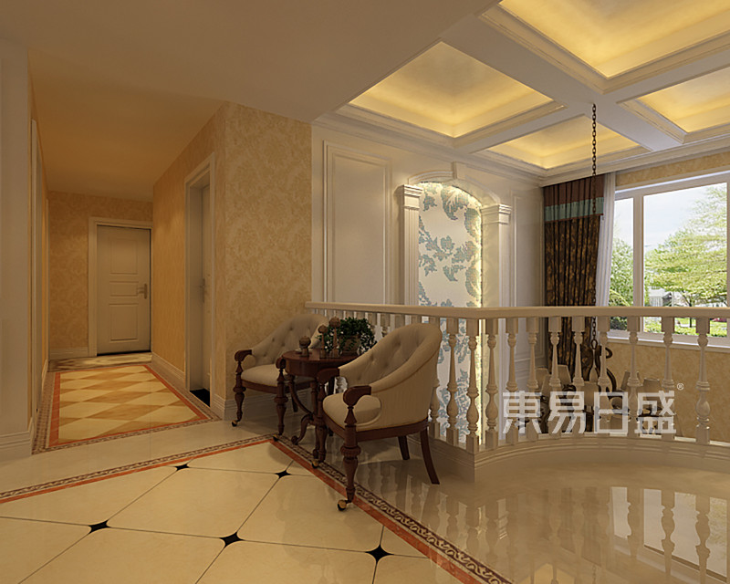美式乡村 以高档壁纸点缀装饰,以迎合地面