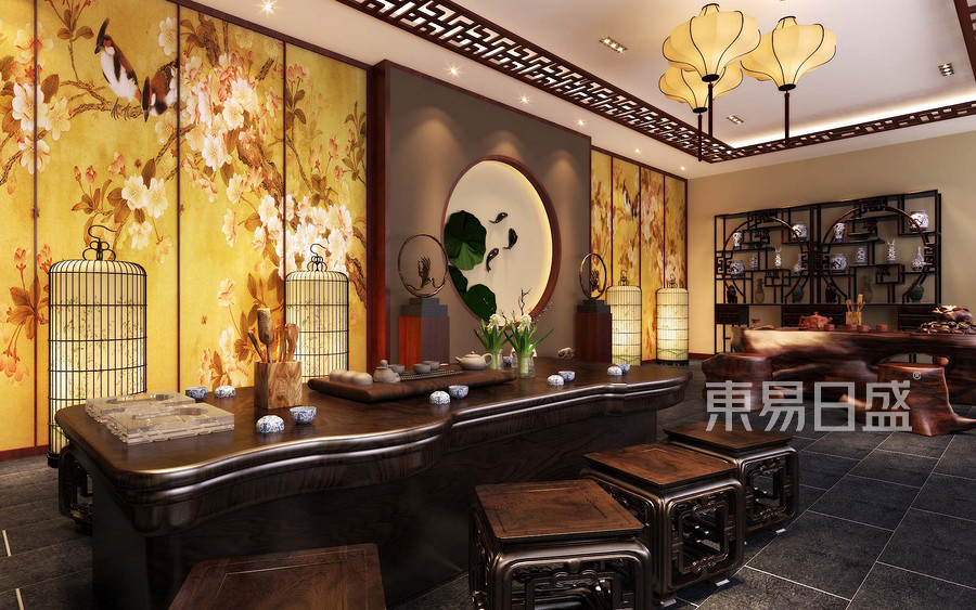 中式茶艺会所 新中式 餐厅装饰效果图_2018装修案例
