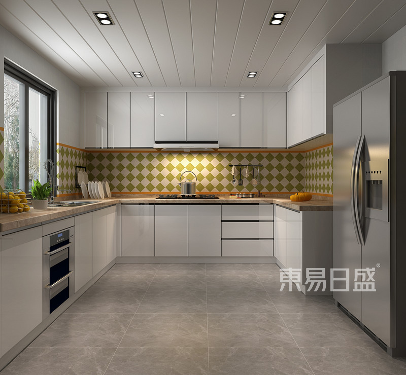 厨房；整体厨房加上时尚大气的浅色设计，实现厨房在功能、科学和艺术三方面的完整统一，正好符合和谐统一的用意1.jpg