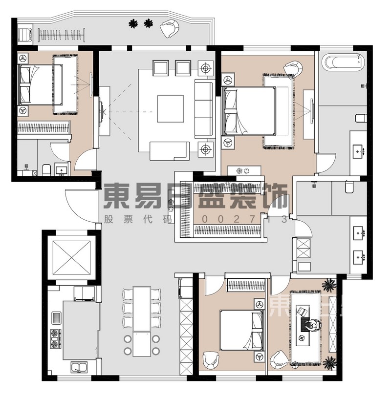 正弘瓴新中式风格229㎡平层户型解析