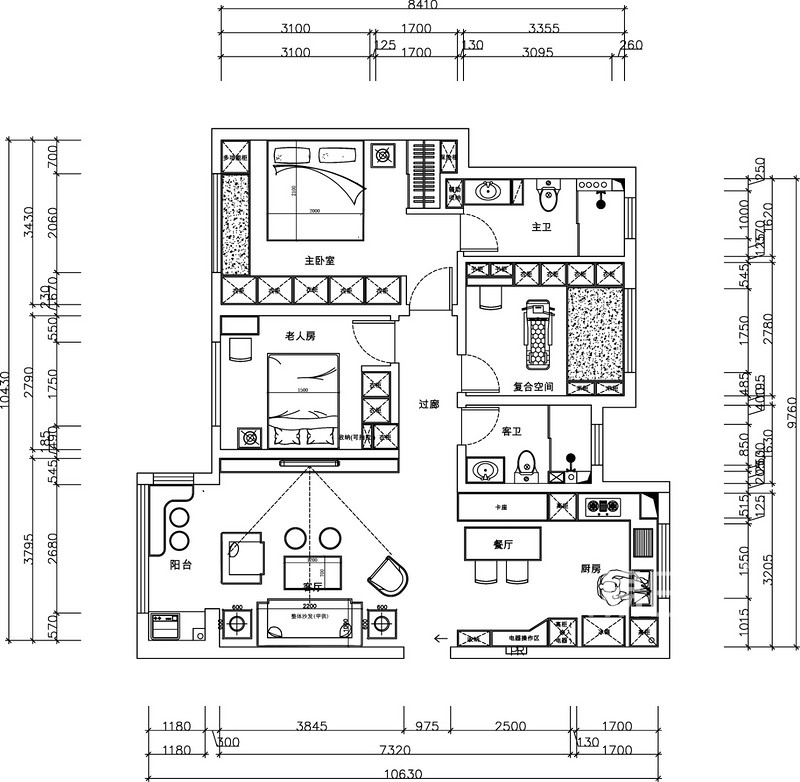 金科博翠园128平三室两厅户型解析