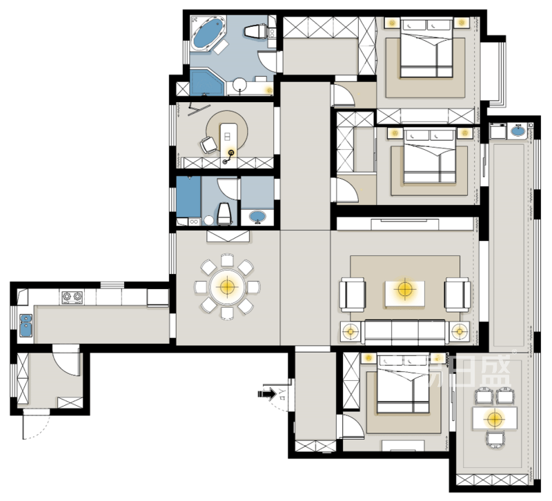 维多利亚205平五室二厅新中式风格装修效果图