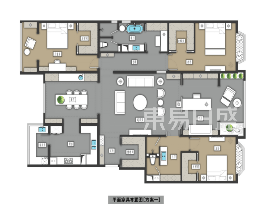 蓝堡公寓-200㎡-简美风格-户型解析