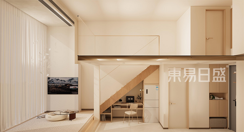 卓越中寰55平米原木风格loft公寓装修效果图