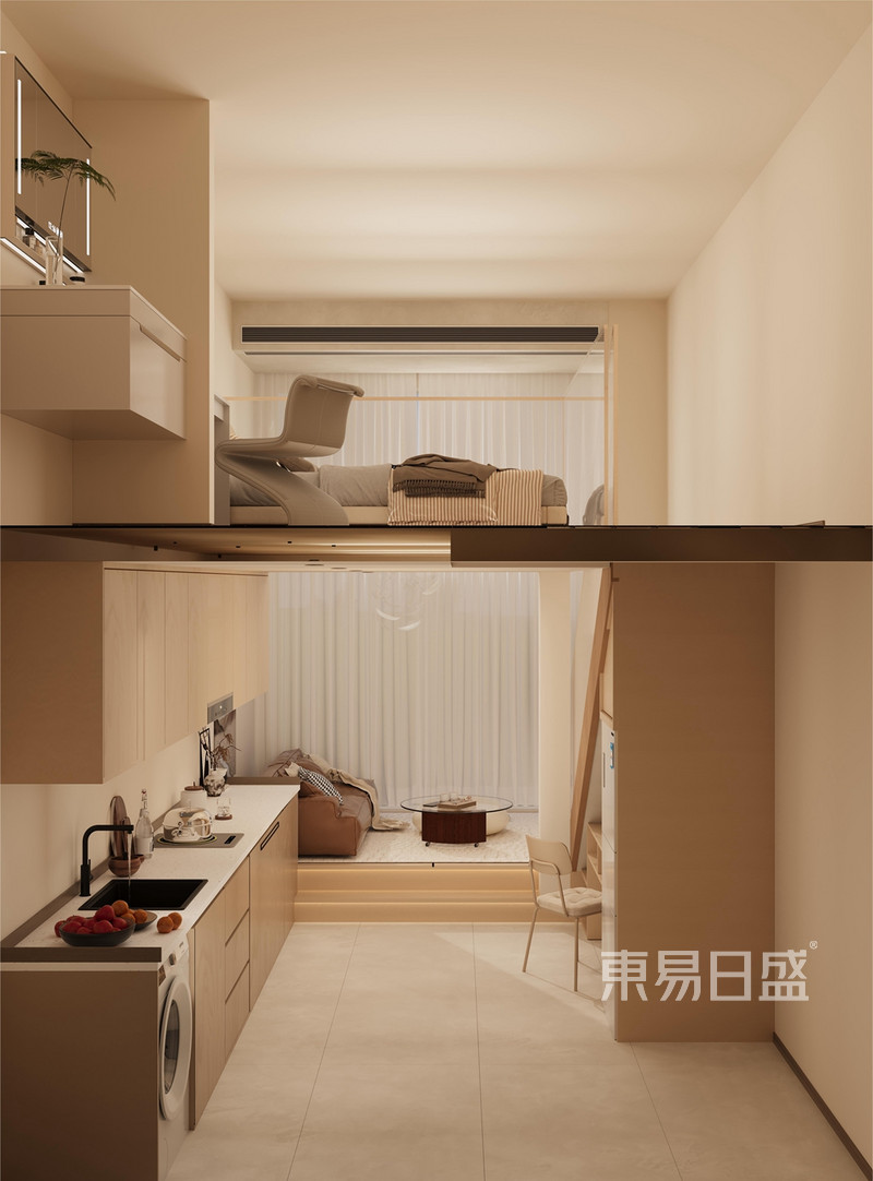 卓越中寰55平米原木风格loft公寓装修效果图