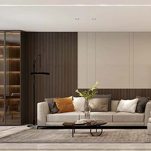 沙发背景墙只辅以简洁的线条配合格栅装饰,简约优雅,灵动自然