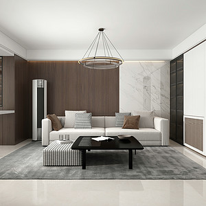沙发背景墙用大理石和木饰面来做温润质感的处理,这感觉就是简洁,舒适