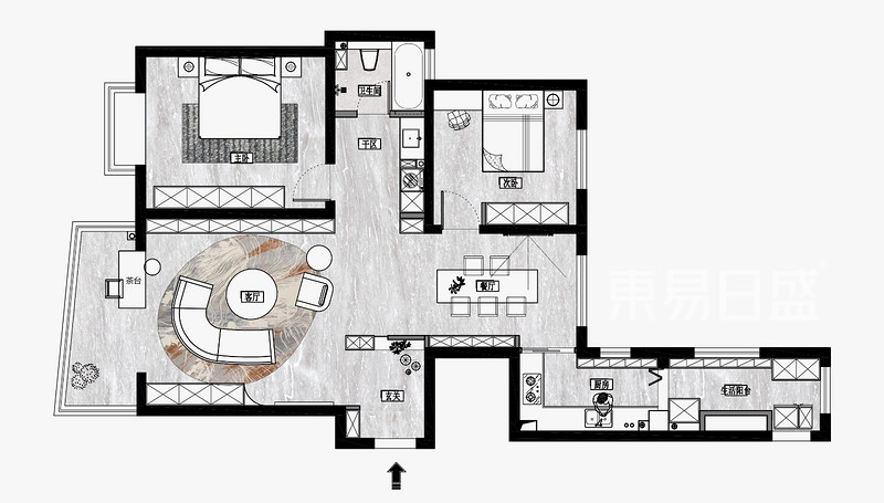 鸿运润园两室两厅装修138平米现代简约装修户型案例解析