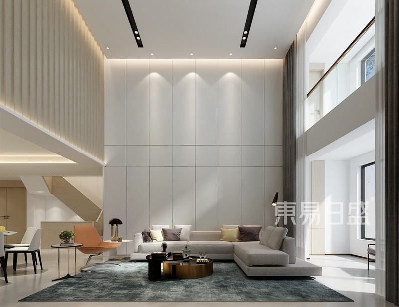 现代轻奢风格装修设计客厅沙发背景