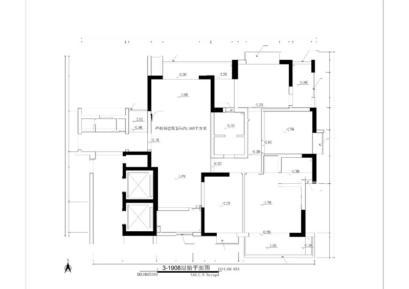 水岸新城新房装修-160平米现代简约风格-4室2厅2卫户型解析-原始结构图g