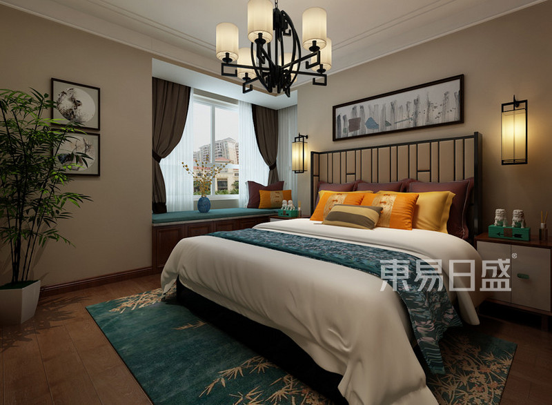 广夏绿园129平简约中式四居室装修设计案例解析