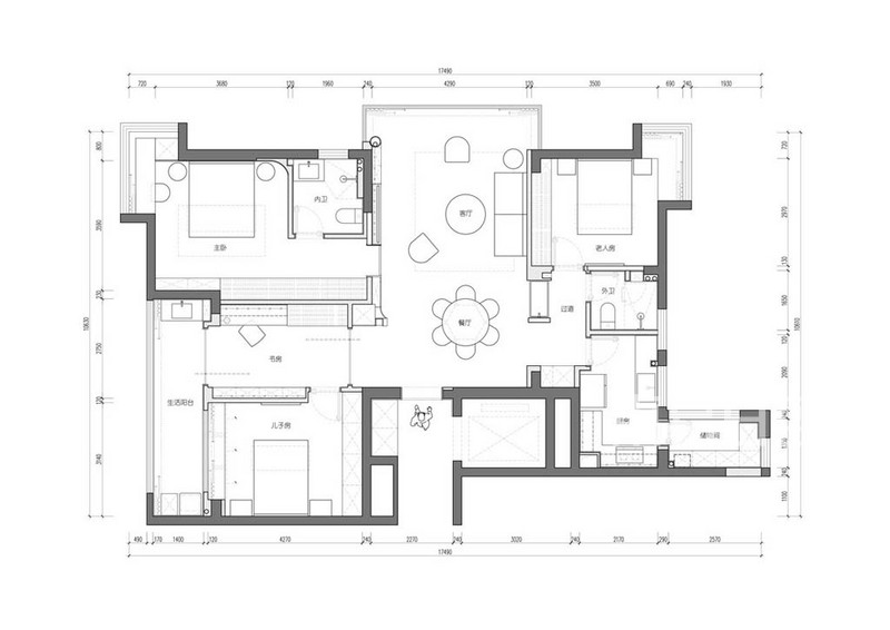 瀚悦府-200平米三室两厅-现代主义风格-户型图
