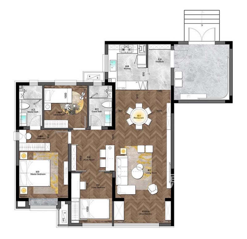 天悦壹号-148平米三室两厅-现代风格-户型图