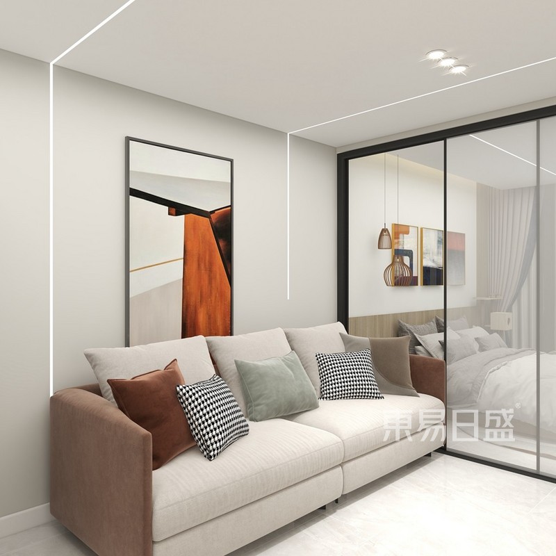 38平米现代极简一居室客厅装修设计