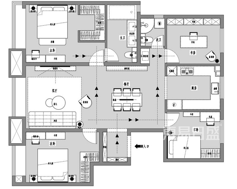 熙红印-135平米四室两厅-轻奢风格-户型图