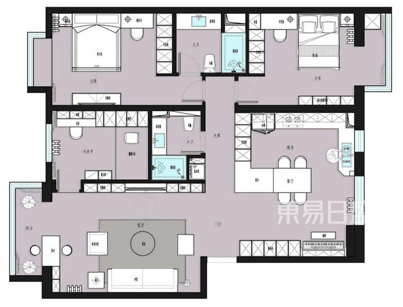 远洋自然-155平米三室两厅-现代风格-户型图