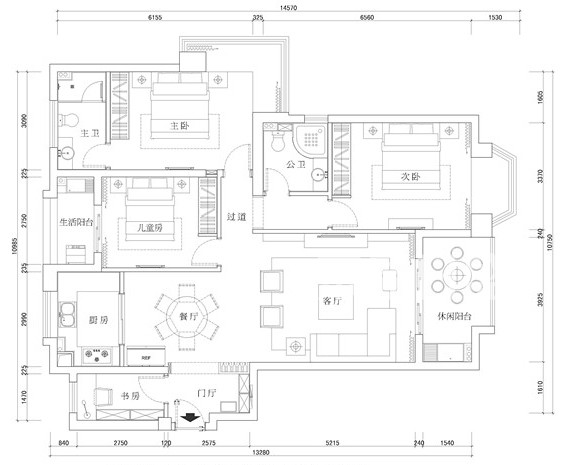 名城中心泊悦府新房装修-152平米轻奢新中式风格案例-3室2厅2卫户型解析（原始方案）.jpg