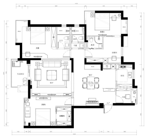 棕榈泉国际花园新房装修-151平米轻奢新中式风格案例
