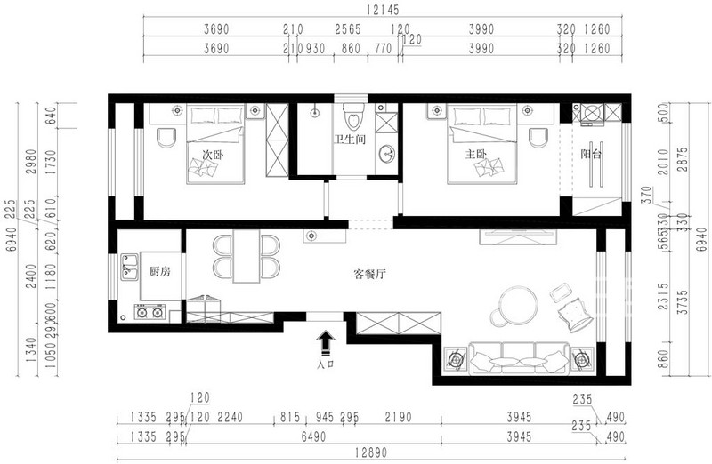 香溪家园-68平米平层-现代风格-户型图