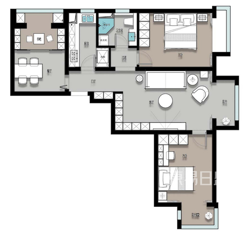 万科新里程-120平米三室两厅-现代日式风格-户型图