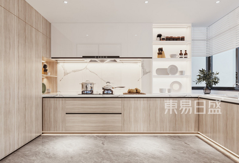 厨房墙砖一向是客厅装饰的配角，我们选用大规格的连纹岩板更具整体性.JPG