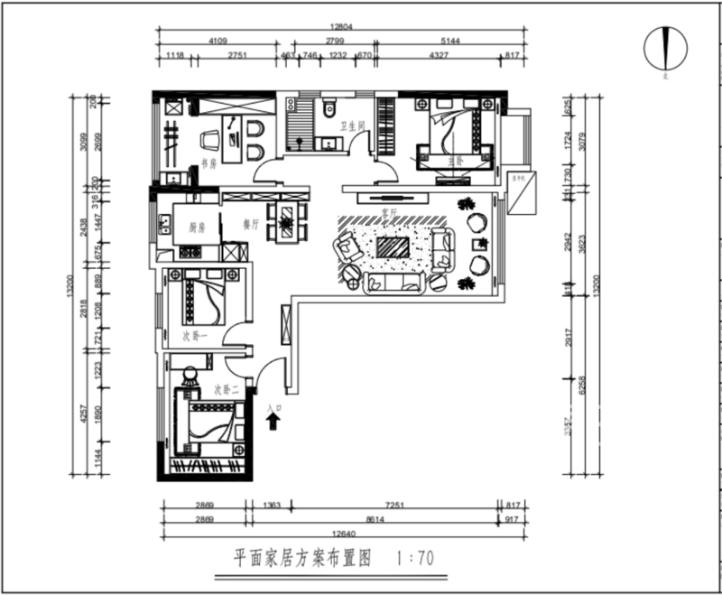 家装设计公司-兰州金城中心-现代简约客厅装修户型图
