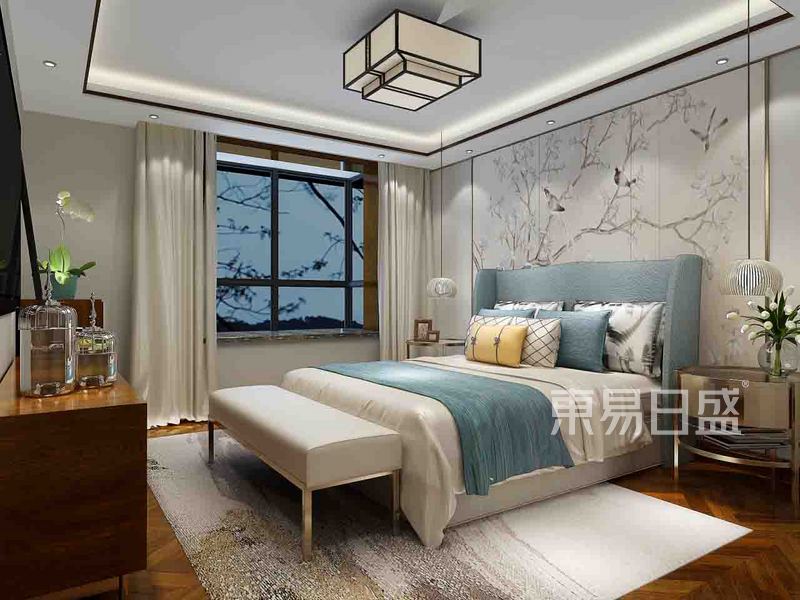 万科御澜道新中式风格三居室户型卧室设计效果图