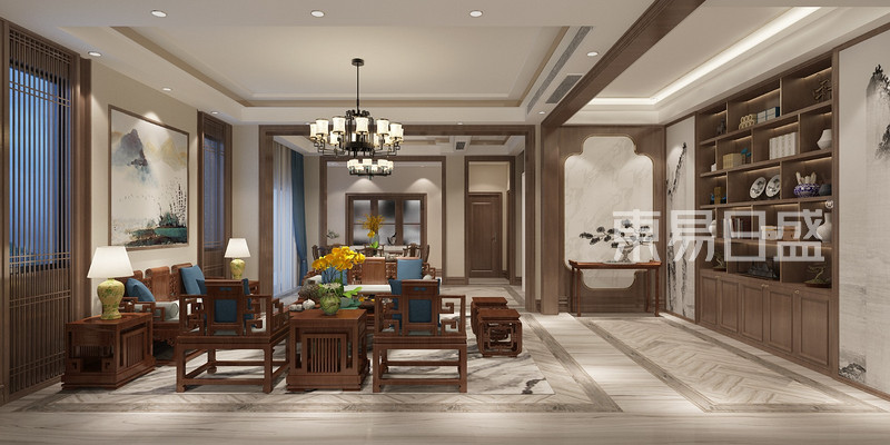 新中式风格-别墅客厅装修效果图