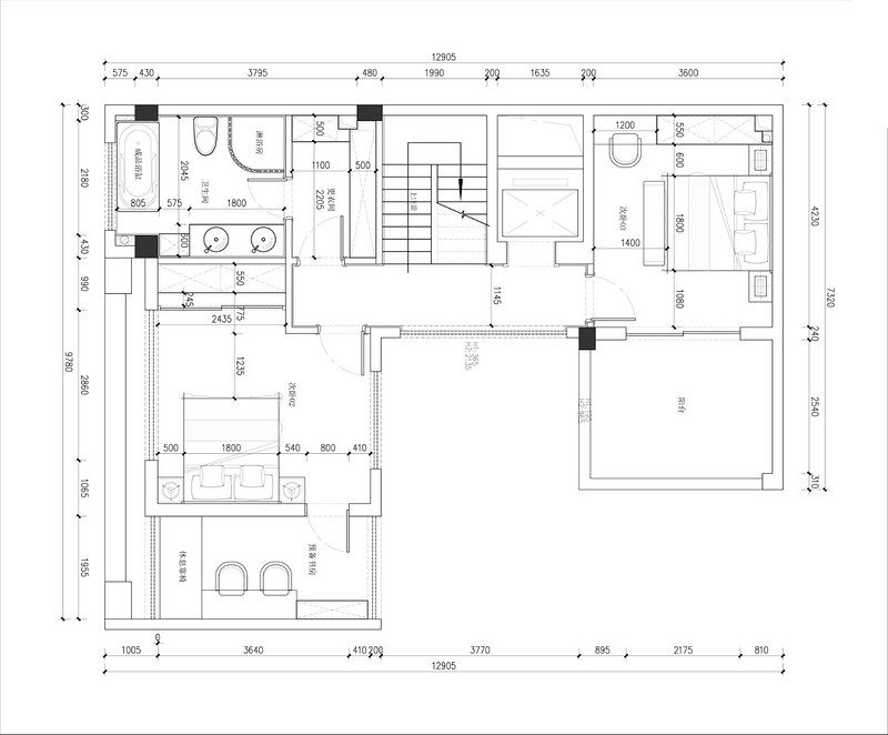 泰禾福州院子新房装修-550平米别墅轻奢新中式风格案例-10室3厅7卫户型解析-三层