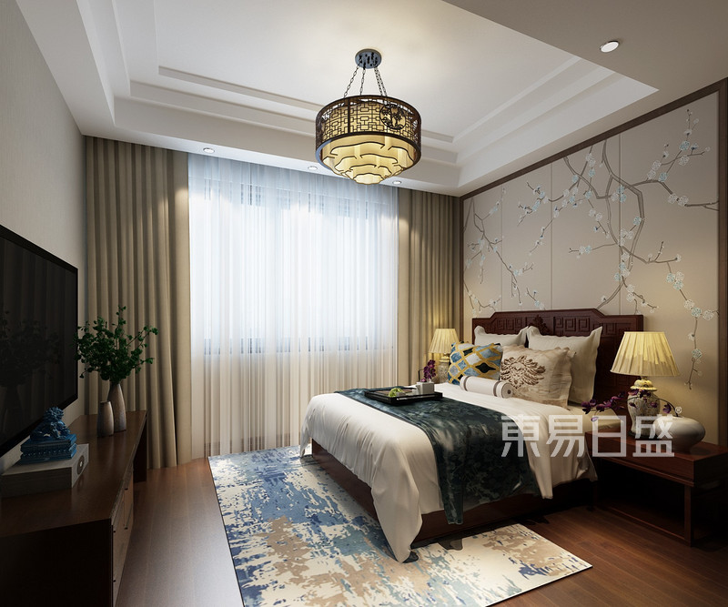 新中式风格-别墅卧室装修效果图