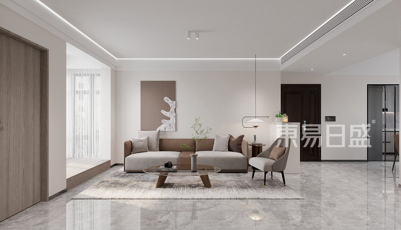 紫檀华都129平米现代简约风格装修的客厅沙发墙