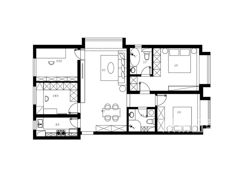 诺德春风-130平米两室一厅-现代风格-户型图
