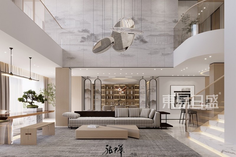 华侨城原岸-现代中式风格-上叠290平米客厅