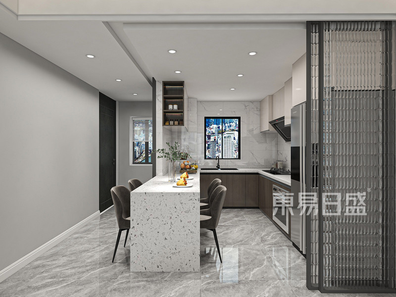 广州旧房翻新改造-开放式厨房、餐厅装修效果图