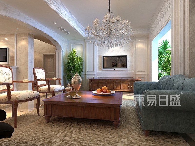 国宝香泊湾220㎡美式混搭风格复式装修户型解析一层客厅