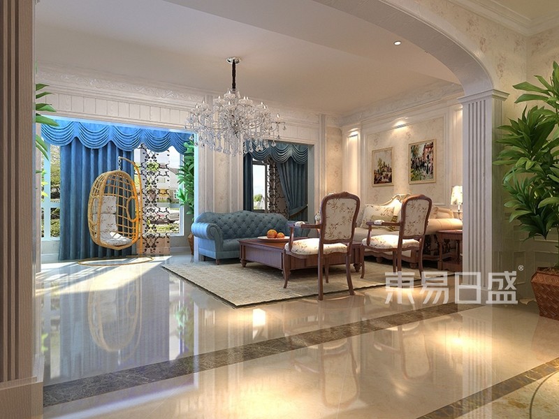 国宝香泊湾220㎡美式混搭风格复式装修户型解析一层客厅