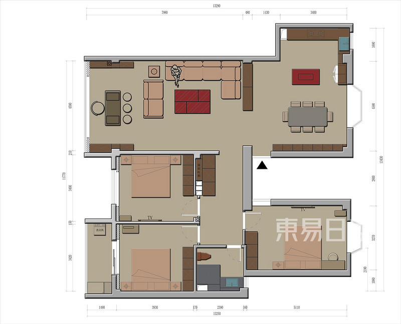 佳苑花园新房装修-170平米轻奢新中式风格-3室2厅2卫户型解析